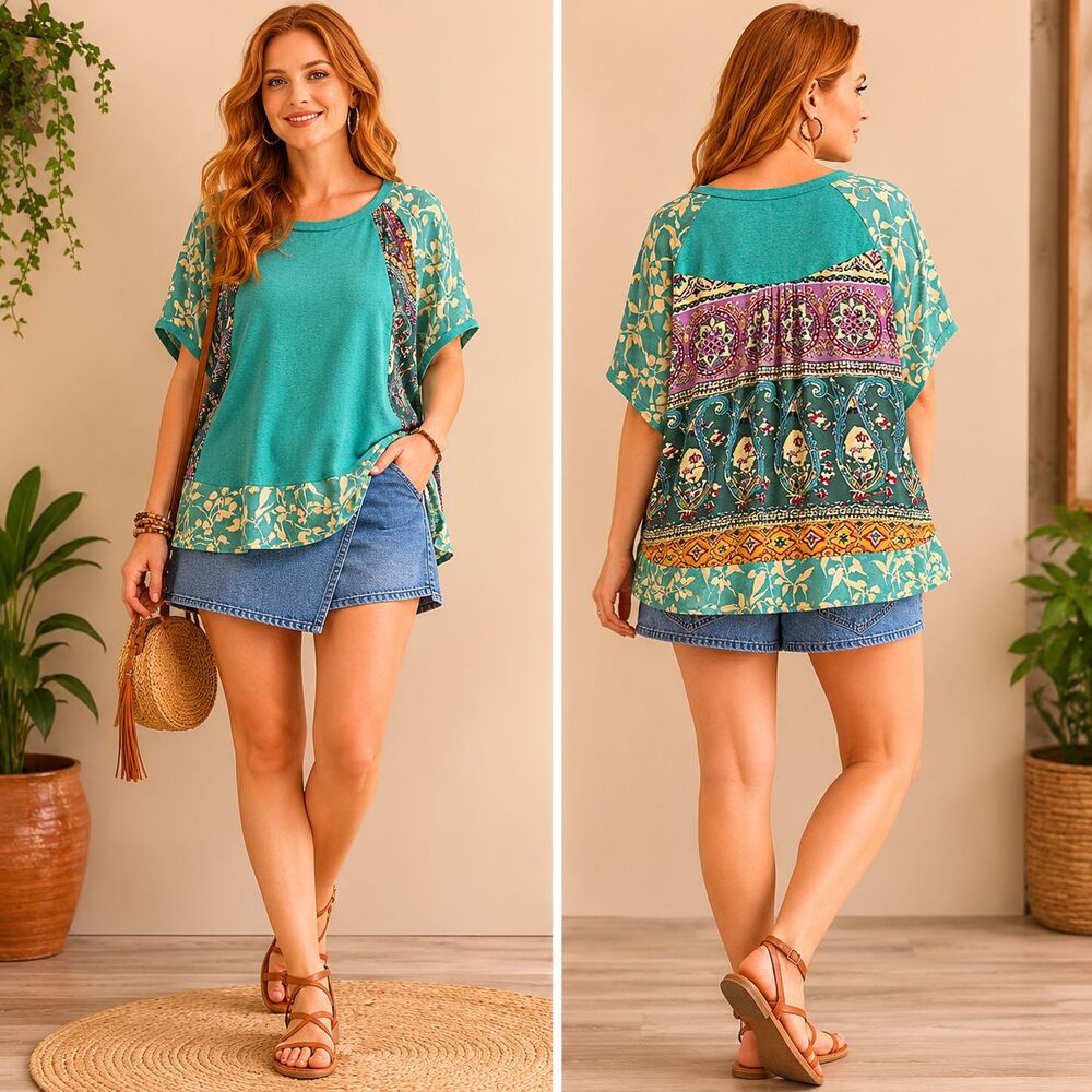 Umgee S 4 6 Dusty Jade Exotic  Raw High Low Hem Cotton Blend Casual Tunic Top